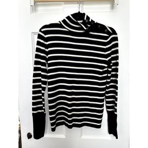 J. Crew Navy and White striped mock neck sweater with buttons on neck. Womens XS